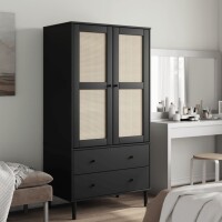 vidaXL Kleiderschrank SENJA Rattan-Optik Schwarz 90x55x175 cm