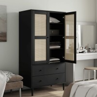 vidaXL Kleiderschrank SENJA Rattan-Optik Schwarz 90x55x175 cm