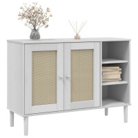 vidaXL Sideboard SENJA Rattan-Optik Wei&szlig; 112x40x80 cm Kiefernholz