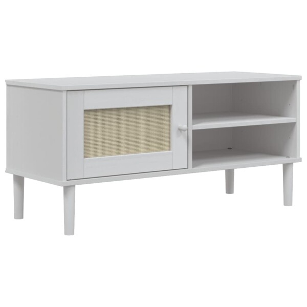 vidaXL TV-Schrank SENJA Rattan-Optik Wei&szlig; 106x40x49 cm Kiefernholz