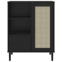 vidaXL Highboard SENJA Rattan-Optik Schwarz 90x40x112 cm Kiefernholz