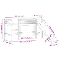 vidaXL Kinderhochbett mit Rutsche Wei&szlig; 90x190 cm Massivholz Kiefer