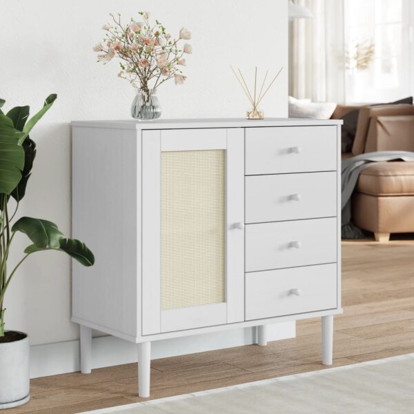 vidaXL Sideboard SENJA Rattan-Optik Weiß 80x40x80 cm Kiefernholz