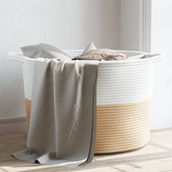 vidaXL W&auml;schekorb Beige und Wei&szlig; &Oslash;55x36 cm Baumwolle