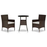 vidaXL 3-tlg. Garten-Bistro-Set mit Kissen Braun Poly Rattan