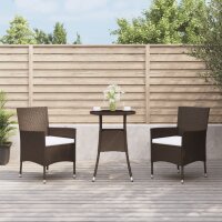 vidaXL 3-tlg. Garten-Bistro-Set mit Kissen Braun Poly Rattan