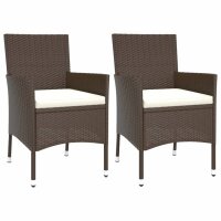 vidaXL 3-tlg. Garten-Bistro-Set mit Kissen Braun Poly Rattan