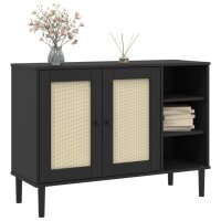 vidaXL Sideboard SENJA Rattan-Optik Schwarz 112x40x80 cm Kiefernholz