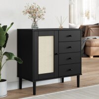 vidaXL Sideboard SENJA Rattan-Optik Schwarz 80x40x80 cm Kiefernholz