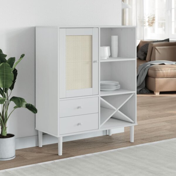 vidaXL Highboard SENJA Rattan-Optik Weiß 90x40x112 cm Kiefernholz