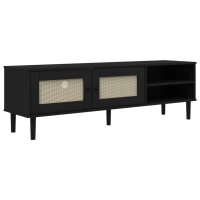 vidaXL TV-Schrank SENJA Rattan-Optik Schwarz 158x40x49cm Kiefernholz