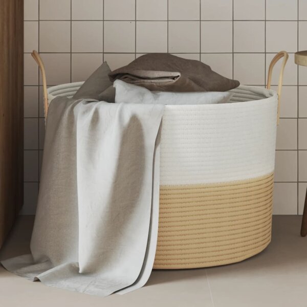 vidaXL Aufbewahrungskorb Beige und Wei&szlig; &Oslash;51x33 cm Baumwolle