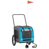 vidaXL Fahrradanhänger Hunde Blau und Grau...
