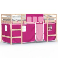 vidaXL Kinderhochbett mit Vorh&auml;ngen Rosa 90x200 cm Massivholz Kiefer