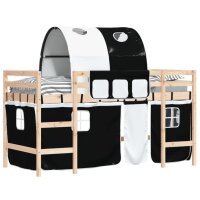 vidaXL Kinderhochbett mit Tunnel Wei&szlig; &amp; Schwarz 90x200 cm Kiefernholz