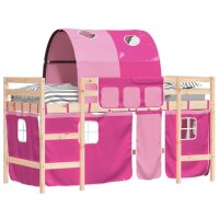 vidaXL Kinderhochbett mit Tunnel Rosa 90x200 cm Massivholz Kiefer