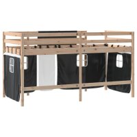 vidaXL Kinderhochbett mit Vorh&auml;ngen Wei&szlig; Schwarz 90x190 cm Kiefernholz