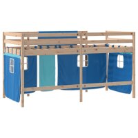 vidaXL Kinderhochbett mit Vorh&auml;ngen Blau 90x200 cm Massivholz Kiefer