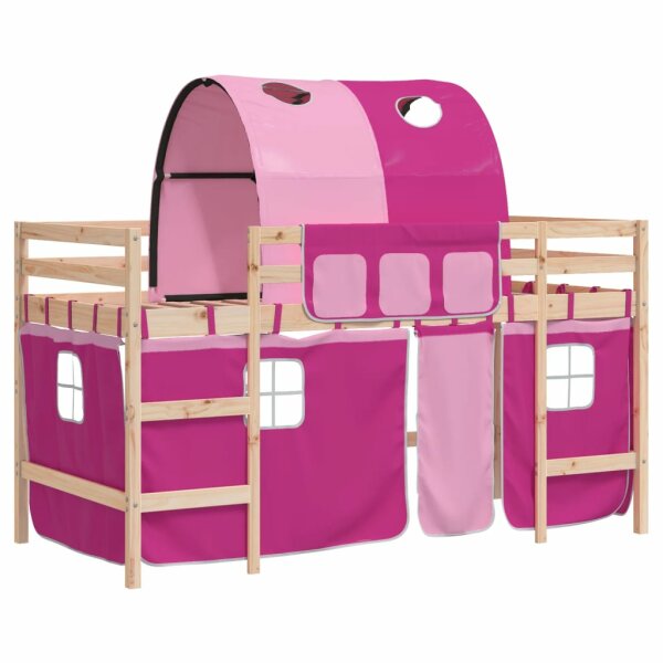 vidaXL Kinderhochbett mit Tunnel Rosa 80x200 cm Massivholz Kiefer