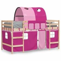 vidaXL Kinderhochbett mit Tunnel Rosa 80x200 cm Massivholz Kiefer