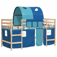 vidaXL Kinderhochbett mit Tunnel Blau 90x200 cm Massivholz Kiefer