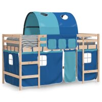 vidaXL Kinderhochbett mit Tunnel Blau 90x200 cm Massivholz Kiefer