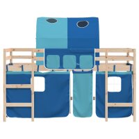 vidaXL Kinderhochbett mit Tunnel Blau 90x200 cm Massivholz Kiefer