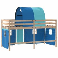 vidaXL Kinderhochbett mit Tunnel Blau 90x200 cm Massivholz Kiefer