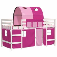 vidaXL Kinderhochbett mit Tunnel Rosa 90x190 cm Massivholz Kiefer