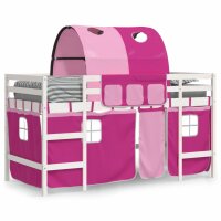 vidaXL Kinderhochbett mit Tunnel Rosa 90x190 cm Massivholz Kiefer