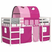 vidaXL Kinderhochbett mit Tunnel Rosa 90x190 cm Massivholz Kiefer