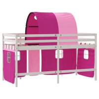 vidaXL Kinderhochbett mit Tunnel Rosa 90x190 cm Massivholz Kiefer