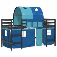 vidaXL Kinderhochbett mit Tunnel Blau 90x190 cm Massivholz Kiefer