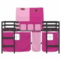 vidaXL Kinderhochbett mit Tunnel Rosa 90x200 cm Massivholz Kiefer