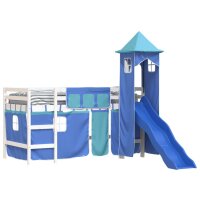 vidaXL Kinderhochbett mit Turm Blau 90x200 cm Massivholz Kiefer