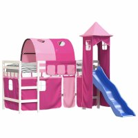 vidaXL Kinderhochbett mit Turm Rosa 90x200 cm Massivholz Kiefer