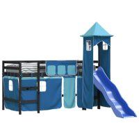 vidaXL Kinderhochbett mit Turm Blau 90x190 cm Massivholz Kiefer