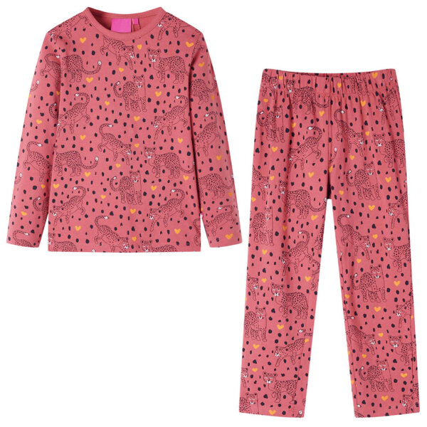 Kinderpyjama mit Langen &Auml;rmeln &amp; Leopard-Motiv Altrosa 104