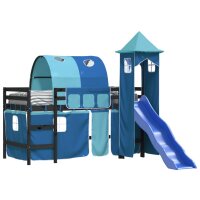 vidaXL Kinderhochbett mit Turm Blau 90x200 cm Massivholz Kiefer