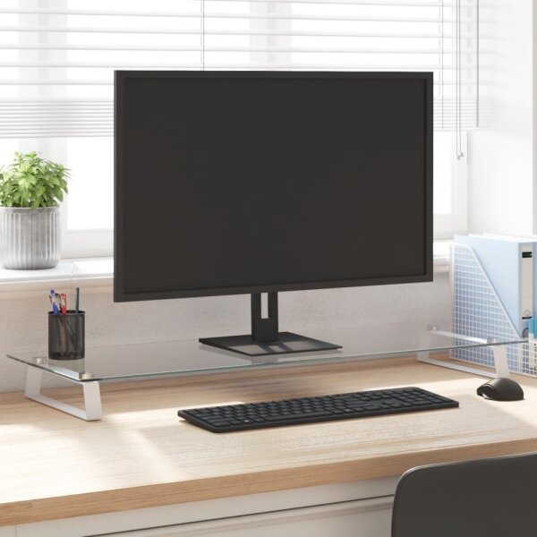 vidaXL Monitorst&auml;nder Wei&szlig; 100x35x8 cm Hartglas und Metall