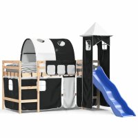 vidaXL Kinderhochbett mit Turm Wei&szlig; &amp; Schwarz 80x200 cm Kiefernholz