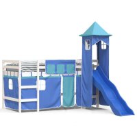 vidaXL Kinderhochbett mit Turm Blau 80x200 cm Massivholz Kiefer