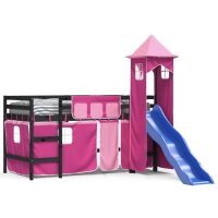 vidaXL Kinderhochbett mit Turm Rosa 80x200 cm Massivholz Kiefer