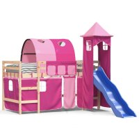 vidaXL Kinderhochbett mit Turm Rosa 80x200 cm Massivholz Kiefer