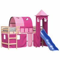 vidaXL Kinderhochbett mit Turm Rosa 80x200 cm Massivholz Kiefer