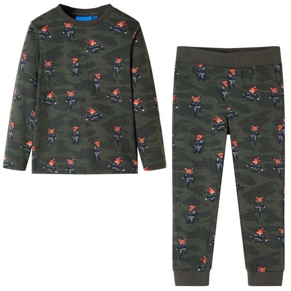 Kinderpyjama mit Langen &Auml;rmeln Fuchsninja-Motiv Khaki 128