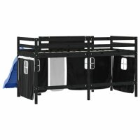 vidaXL Kinderhochbett mit Vorh&auml;ngen Wei&szlig; Schwarz 90x200 cm Kiefernholz