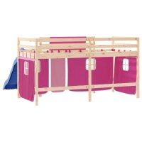 vidaXL Kinderhochbett mit Vorh&auml;ngen Rosa 80x200 cm Massivholz Kiefer