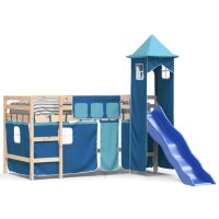 vidaXL Kinderhochbett mit Turm Blau 80x200 cm Massivholz Kiefer