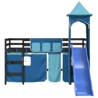 vidaXL Kinderhochbett mit Turm Blau 80x200 cm Massivholz Kiefer